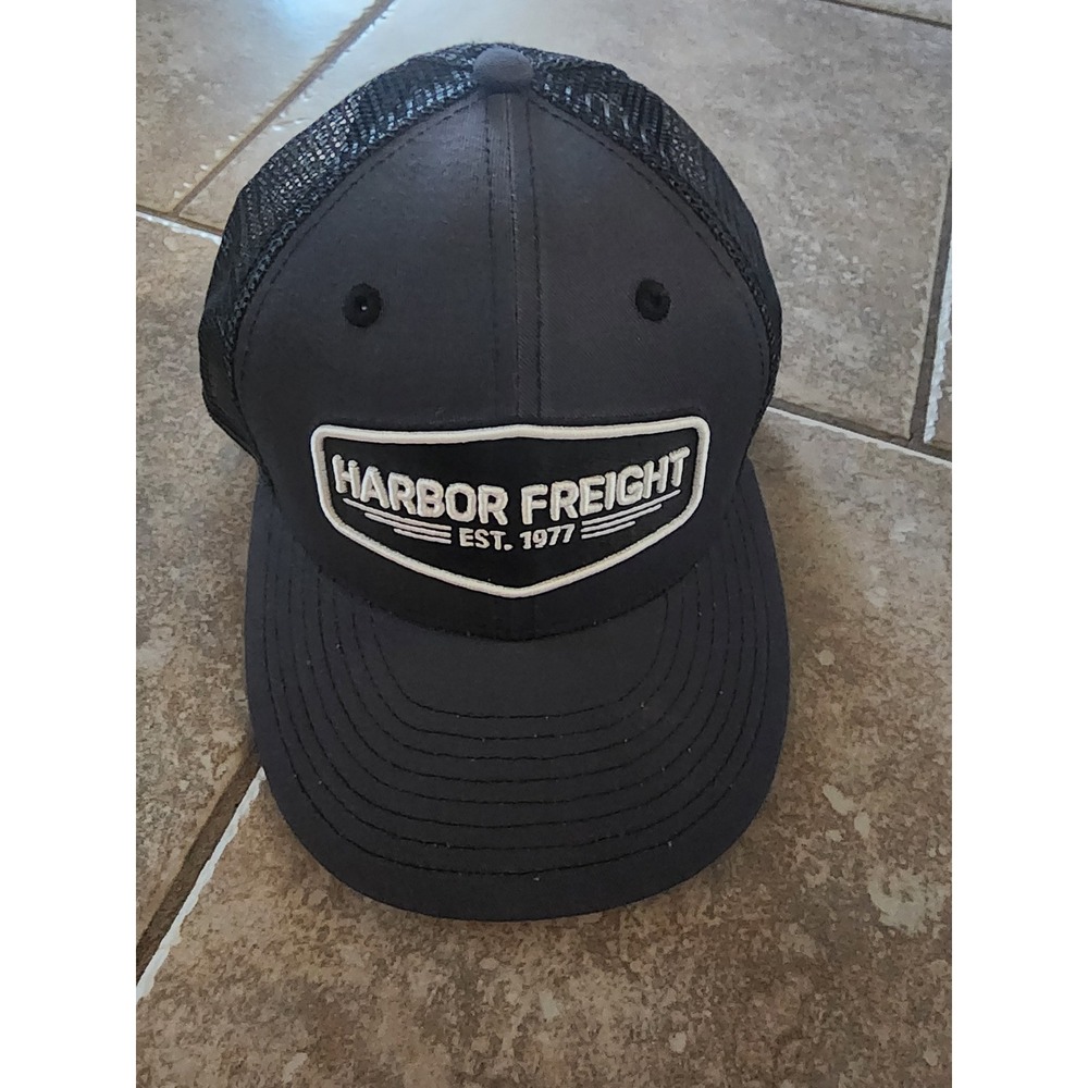 Harbor Freight Tools Trucker Hat Gray Black Snapback Mesh Cap Est 1977 Patch